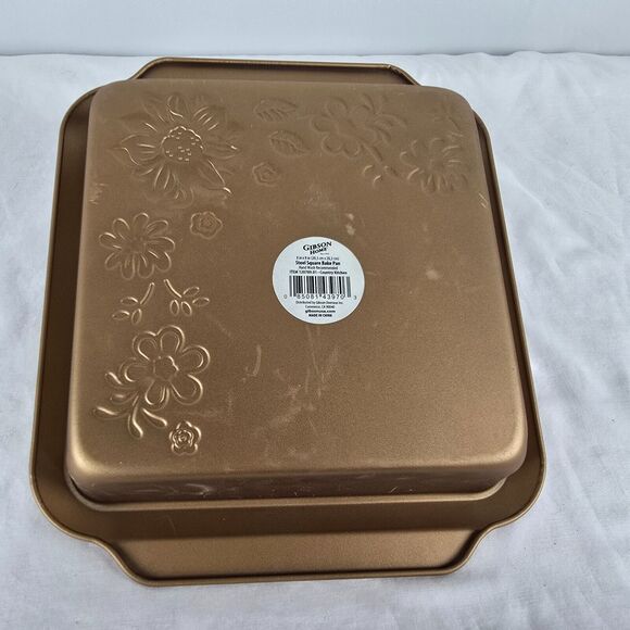 Gibson Home Bakeware Bake Pan Nonstick 8" x 8" Copper Tone Floral Embossed New - Picture 4 of 4